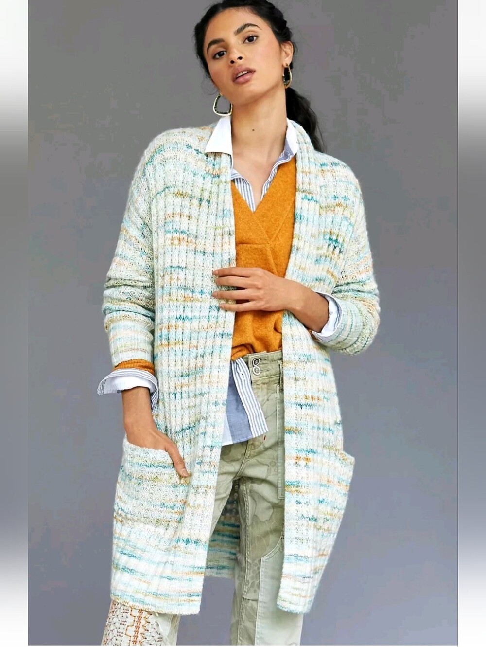 Dex NWTs Space-Dyed Longline Cardigan Sweater
